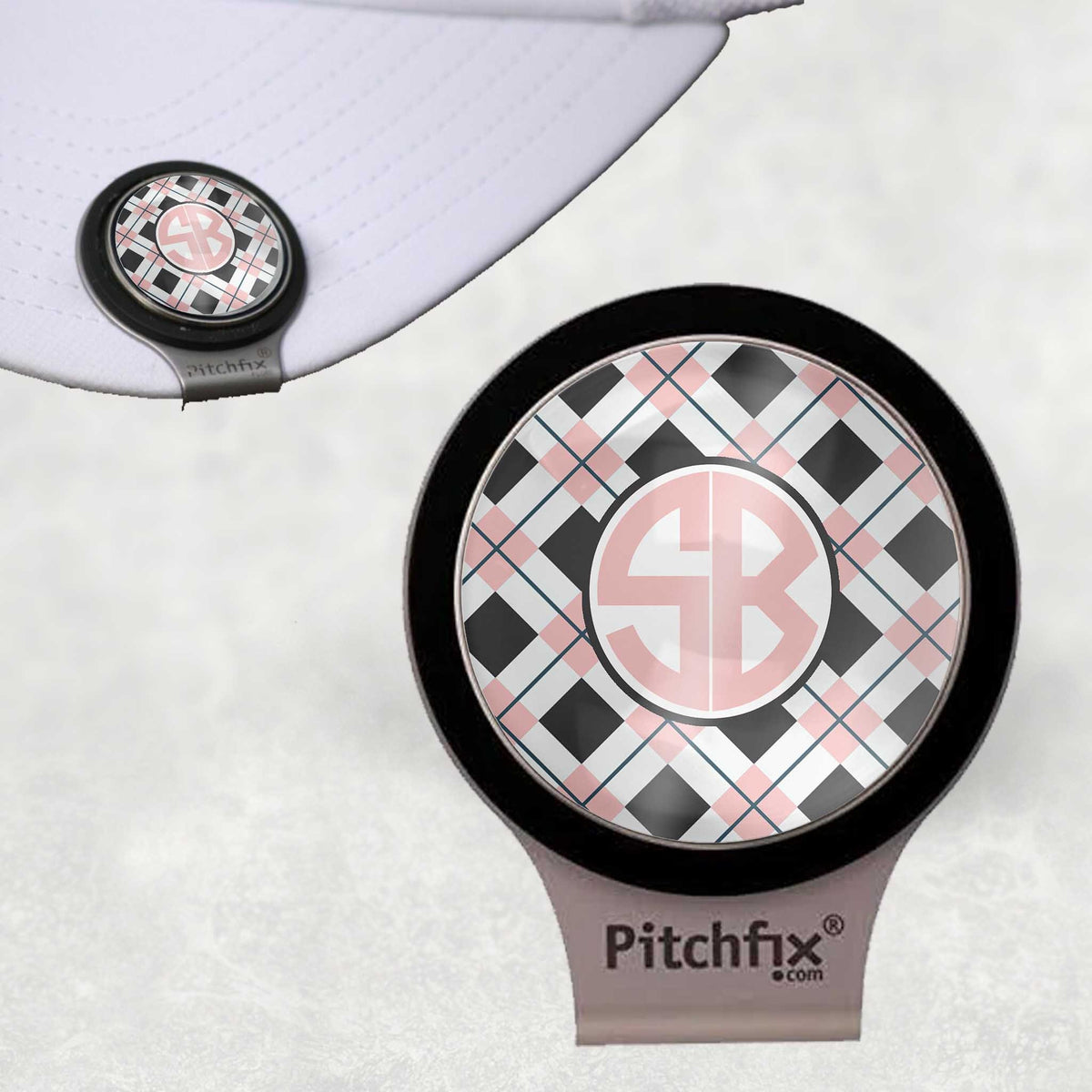 Custom Pitchfix Golf Accessories | Personalized Golf Hatclip | Blush Argyle