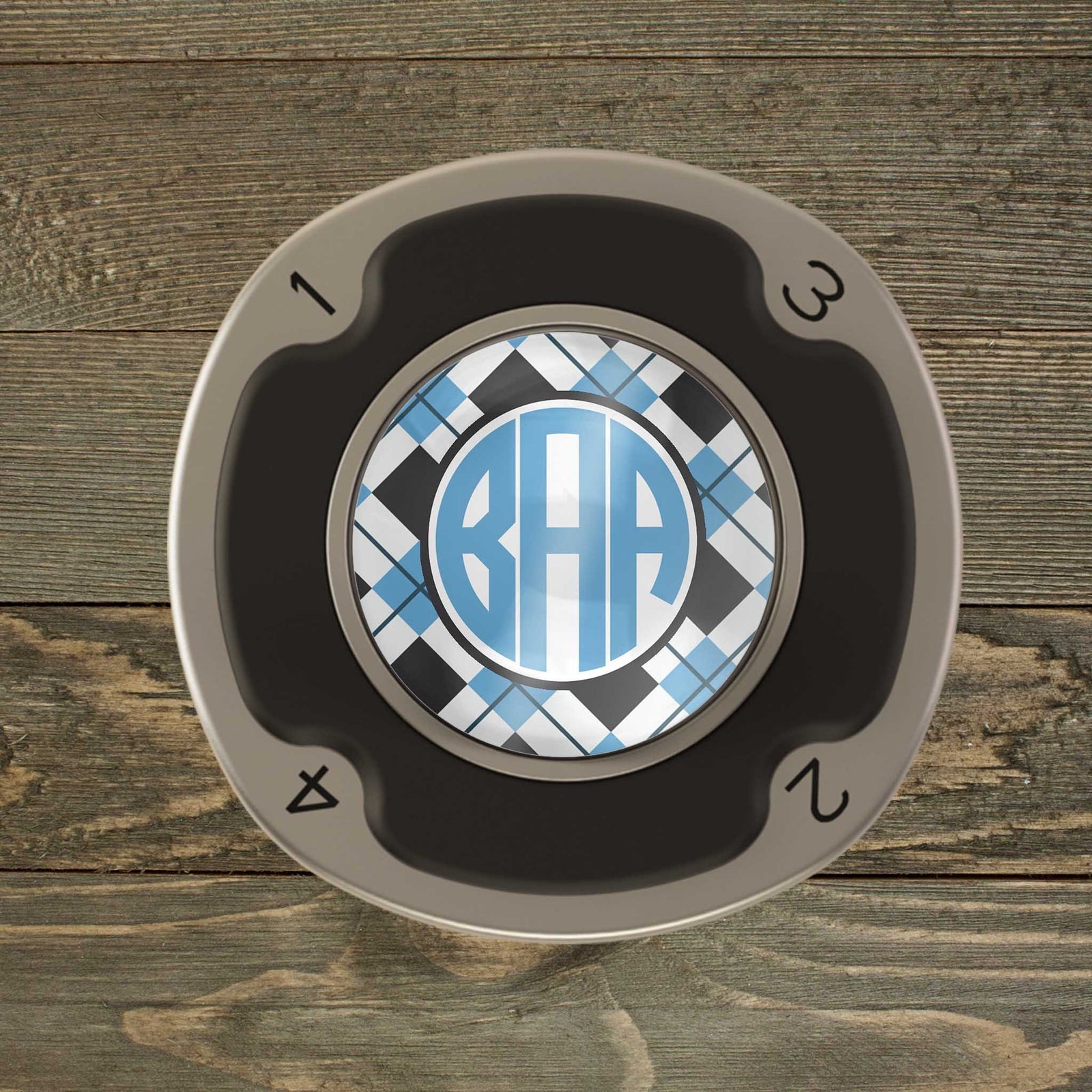 Personalized PitchFix MultiMarker Tool | Custom Ball Markers | Golf Gifts | Light Blue Argyle