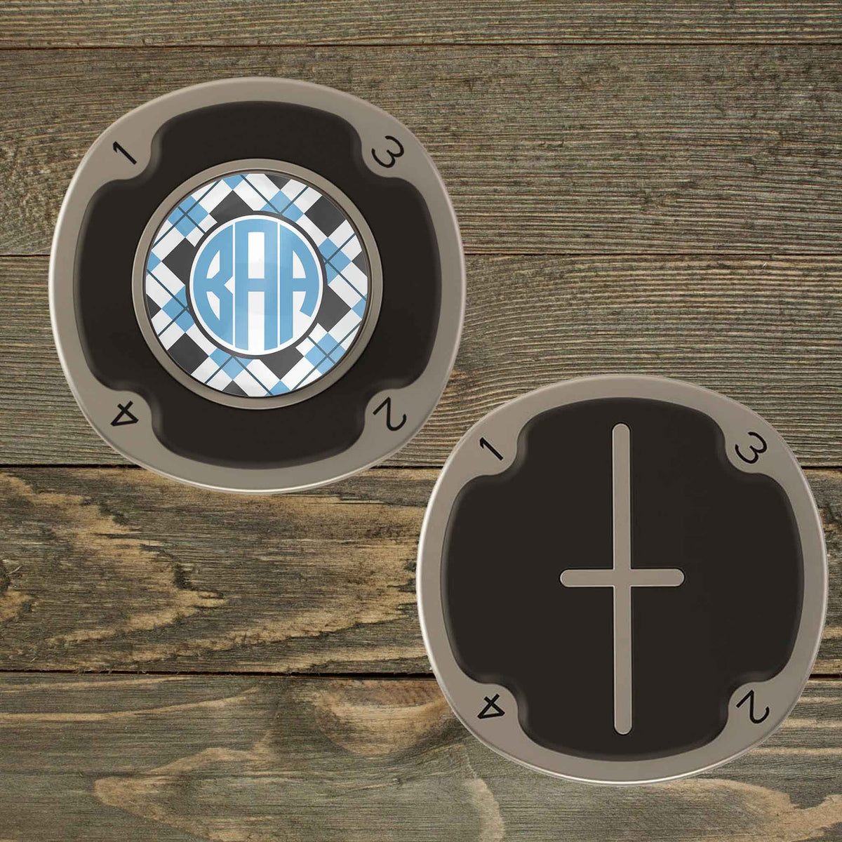 Personalized PitchFix MultiMarker Tool | Custom Ball Markers | Golf Gifts | Light Blue Argyle