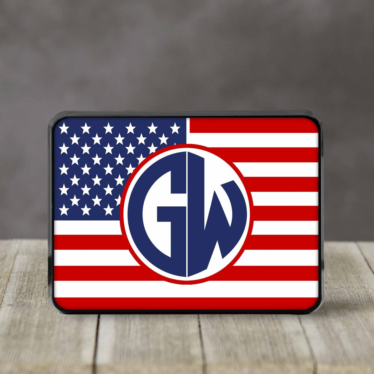 Personalized Trailer Hitch Cover | Custom Car Accessories | American Flag Monogram