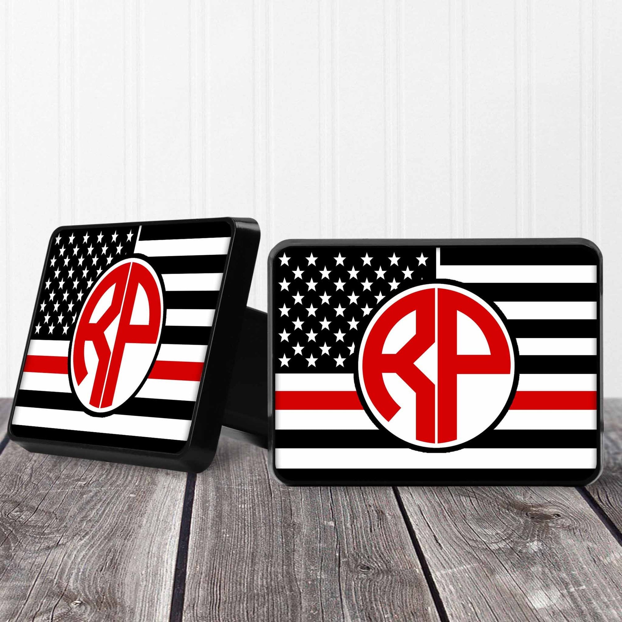 Personalized Trailer Hitch Cover | Custom Car Accessories | Firefighter Red Line Monogram