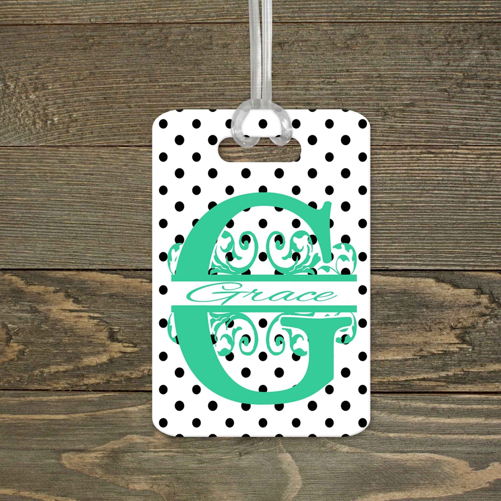 Personalized Luggage Tag | Custom Monogram Bag Tag | Black Polka Dot