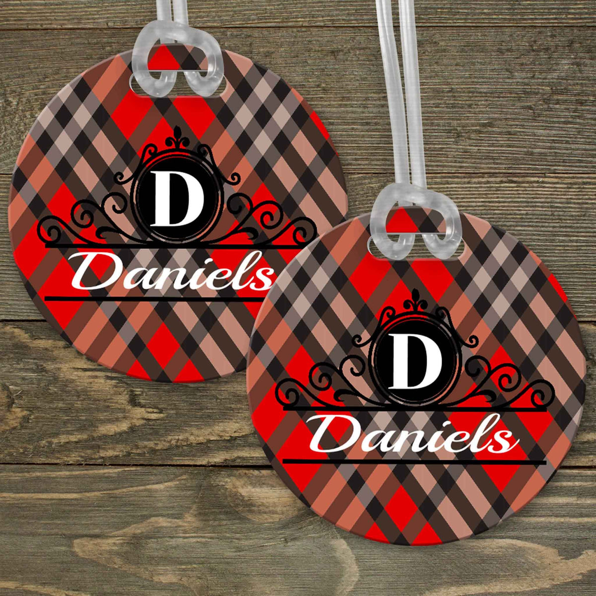 This &amp; That Solutions - Personalized Luggage Tag | Custom Monogram Bag Tag | Red and Black Plaid - Personalized Gifts &amp; Custom Home Decor