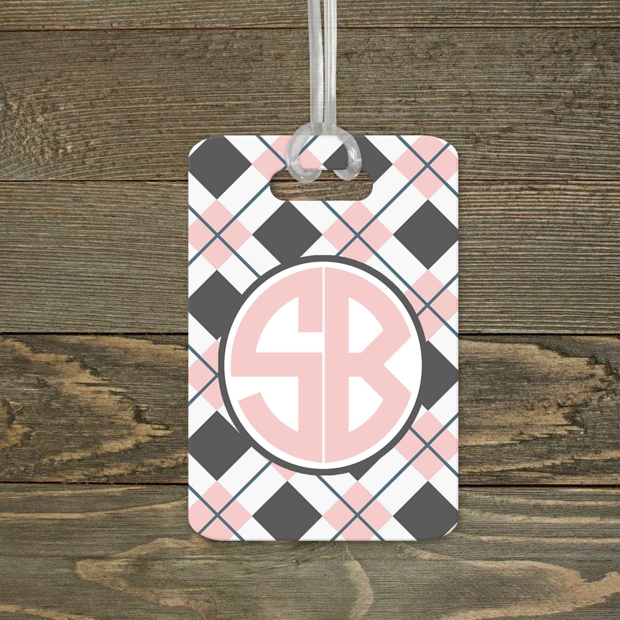 This & That Solutions - Personalized Luggage Tag | Custom Monogram Bag Tag | Blush Argyle - Personalized Gifts & Custom Home Decor