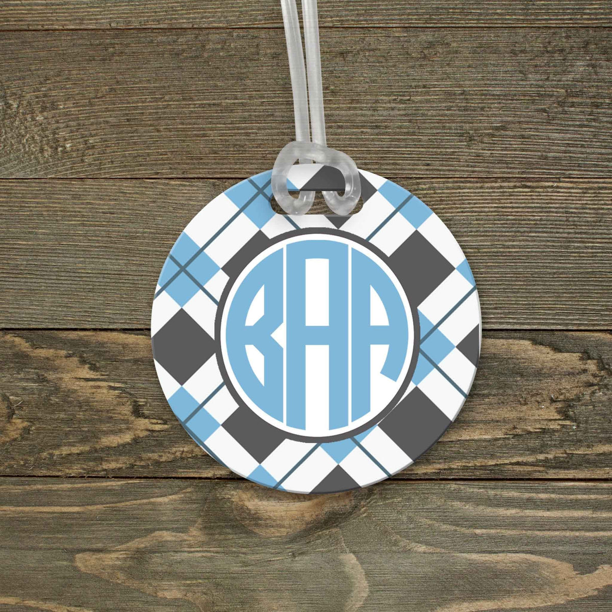 This &amp; That Solutions - Personalized Luggage Tag | Custom Monogram Bag Tag | Light Blue Argyle - Personalized Gifts &amp; Custom Home Decor
