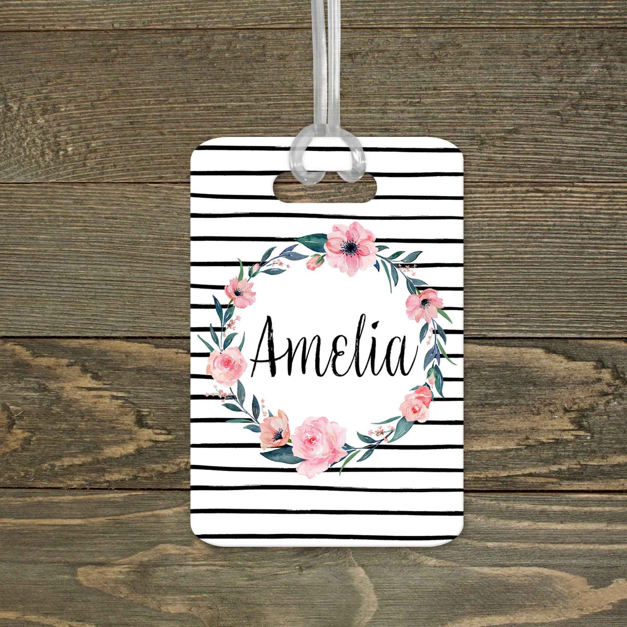 This & That Solutions - Personalized Luggage Tag | Custom Monogram Bag Tag | Black & White Stripe - Personalized Gifts & Custom Home Decor