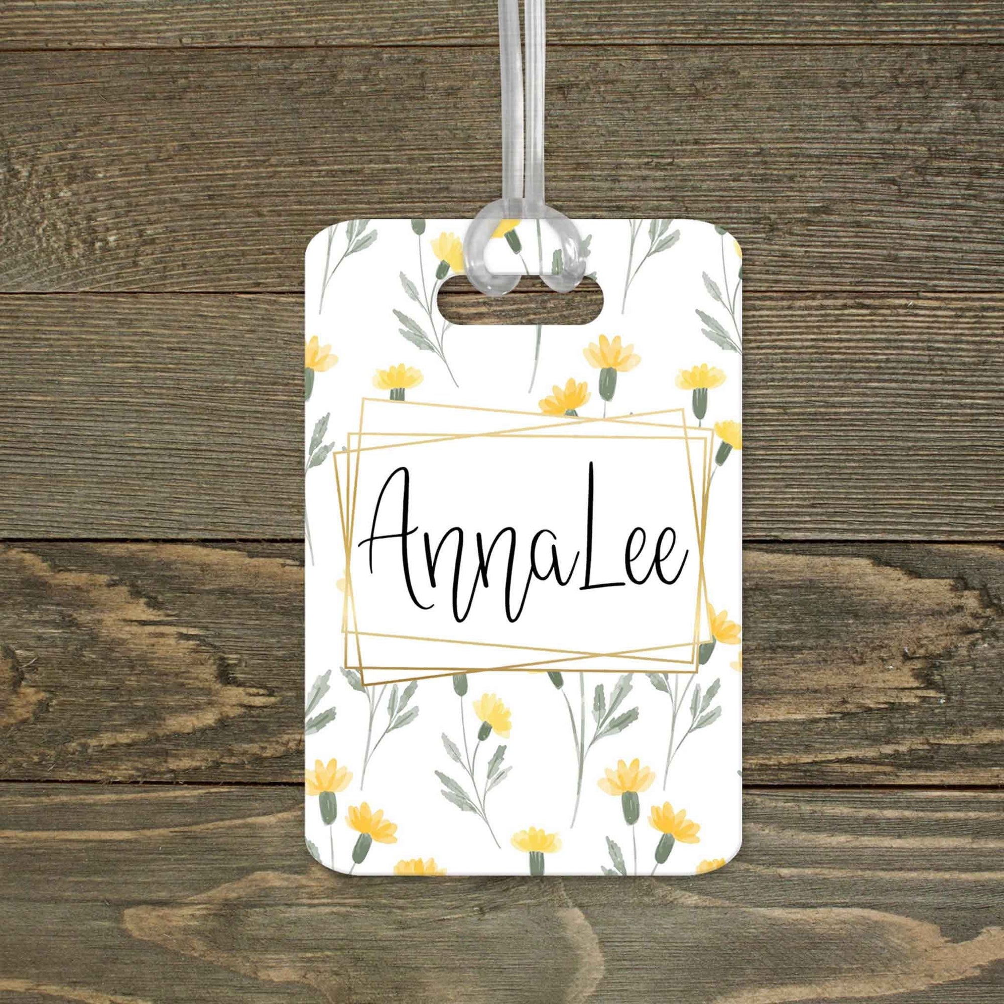 This & That Solutions - Personalized Luggage Tag | Custom Monogram Bag Tag | Yellow Watercolor Flower - Personalized Gifts & Custom Home Decor