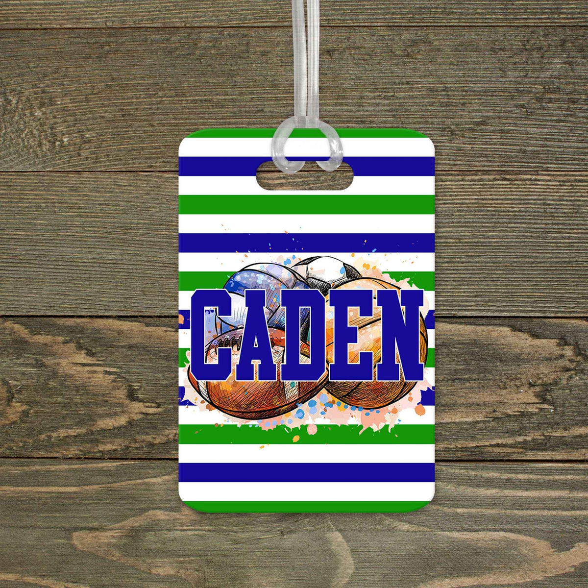 This &amp; That Solutions - Personalized Luggage Tag | Custom Monogram Bag Tag | Blue &amp; Green Striped Sports - Personalized Gifts &amp; Custom Home Decor