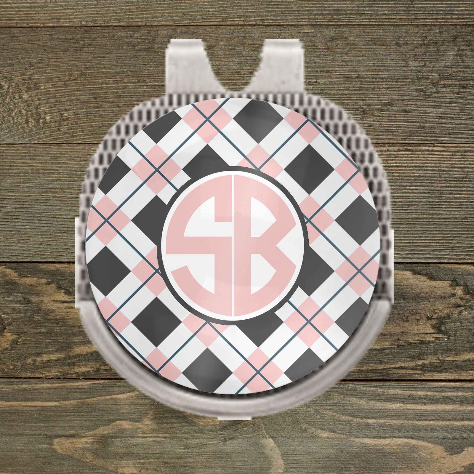 Personalized Ball Marker | Hat Clip Ball Marker | Golf Gifts | Blush Argyle