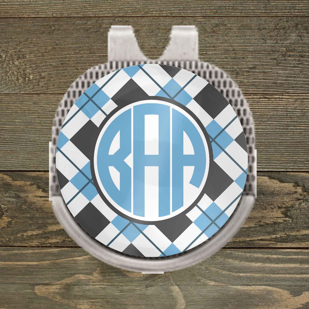 Personalized Ball Marker | Hat Clip Ball Marker | Golf Gifts | Light Blue Argyle