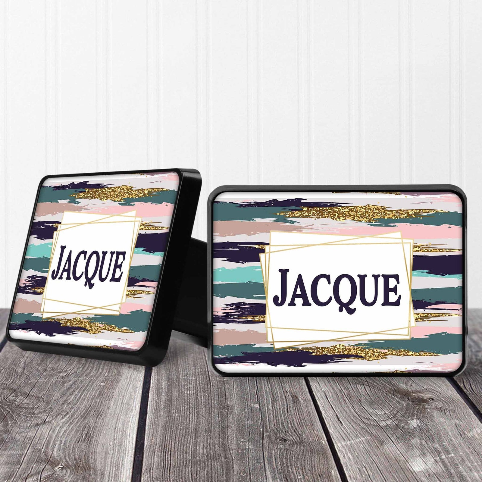 Personalized Trailer Hitch Cover | Custom Car Accessories | Blue & Pink Brush Stroke