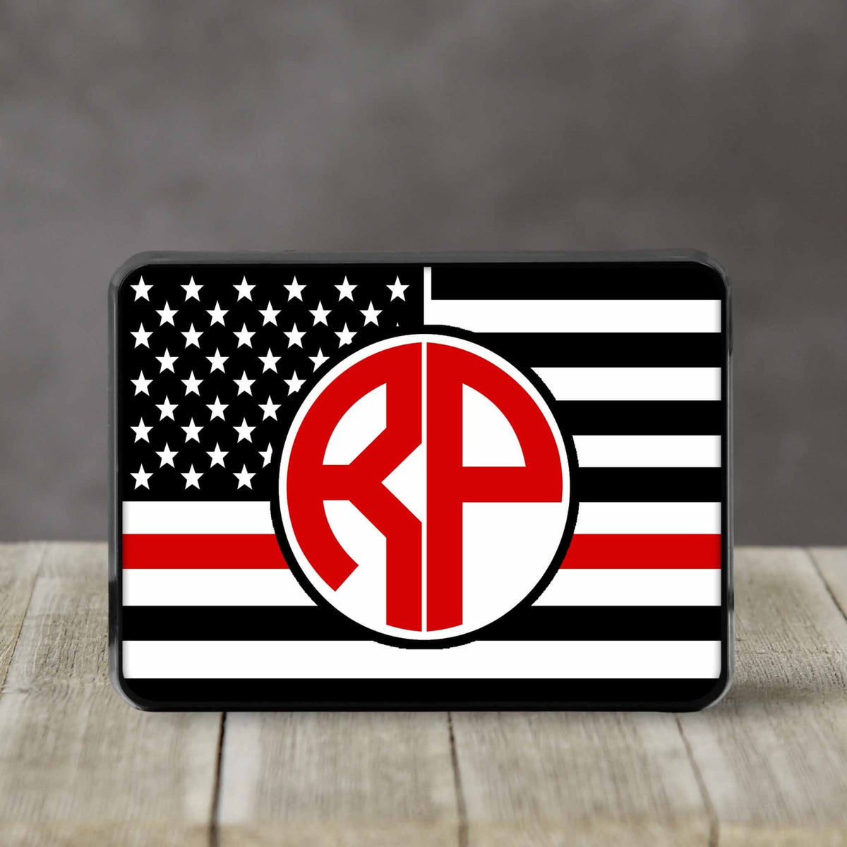 Personalized Trailer Hitch Cover | Custom Car Accessories | Firefighter Red Line Monogram