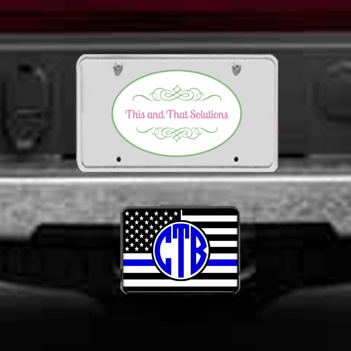 Personalized Trailer Hitch Cover | Custom Car Accessories | Police Blue Line Monogram