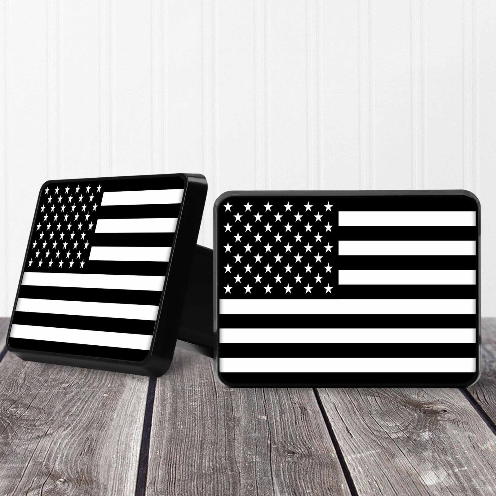 Personalized Trailer Hitch Cover | Custom Car Accessories | American Flag Black & White