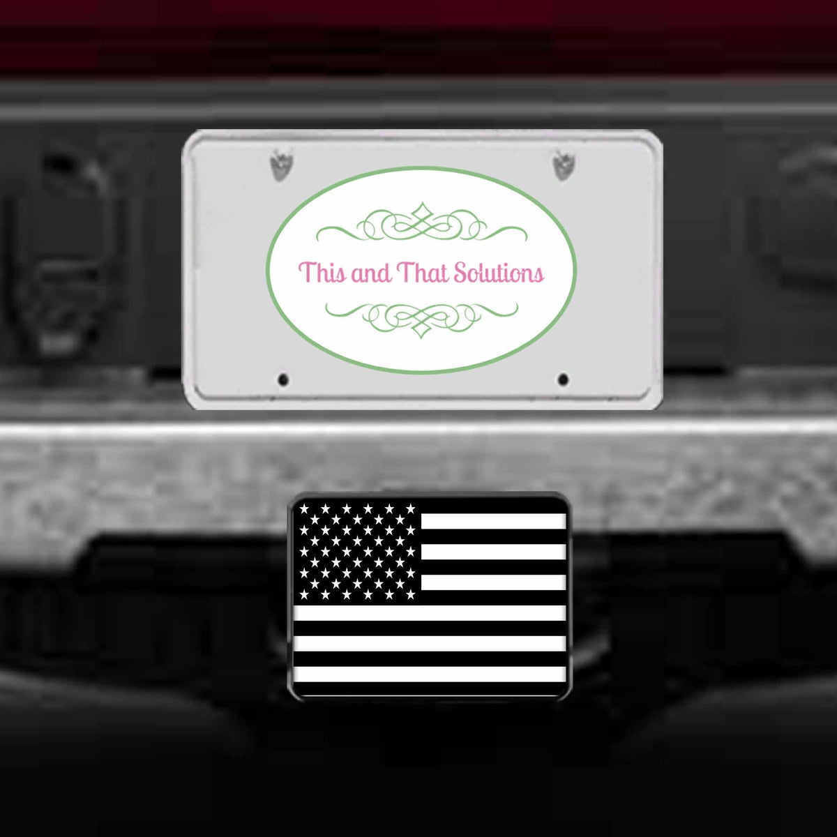 Personalized Trailer Hitch Cover | Custom Car Accessories | American Flag Black &amp; White