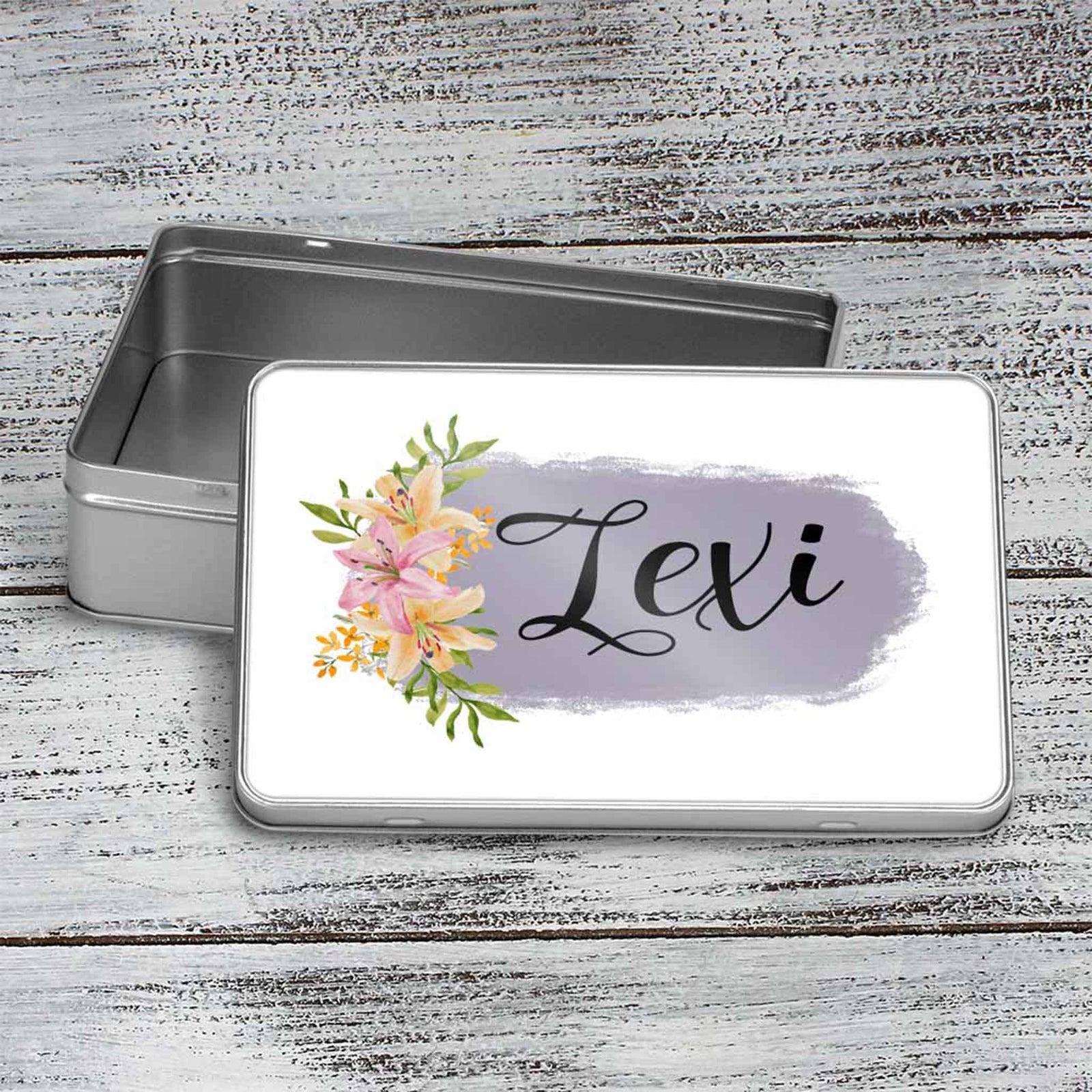 Custom Aluminum Tin | Photo Storage Box | Puzzle Tin | Pink and Peach Lily