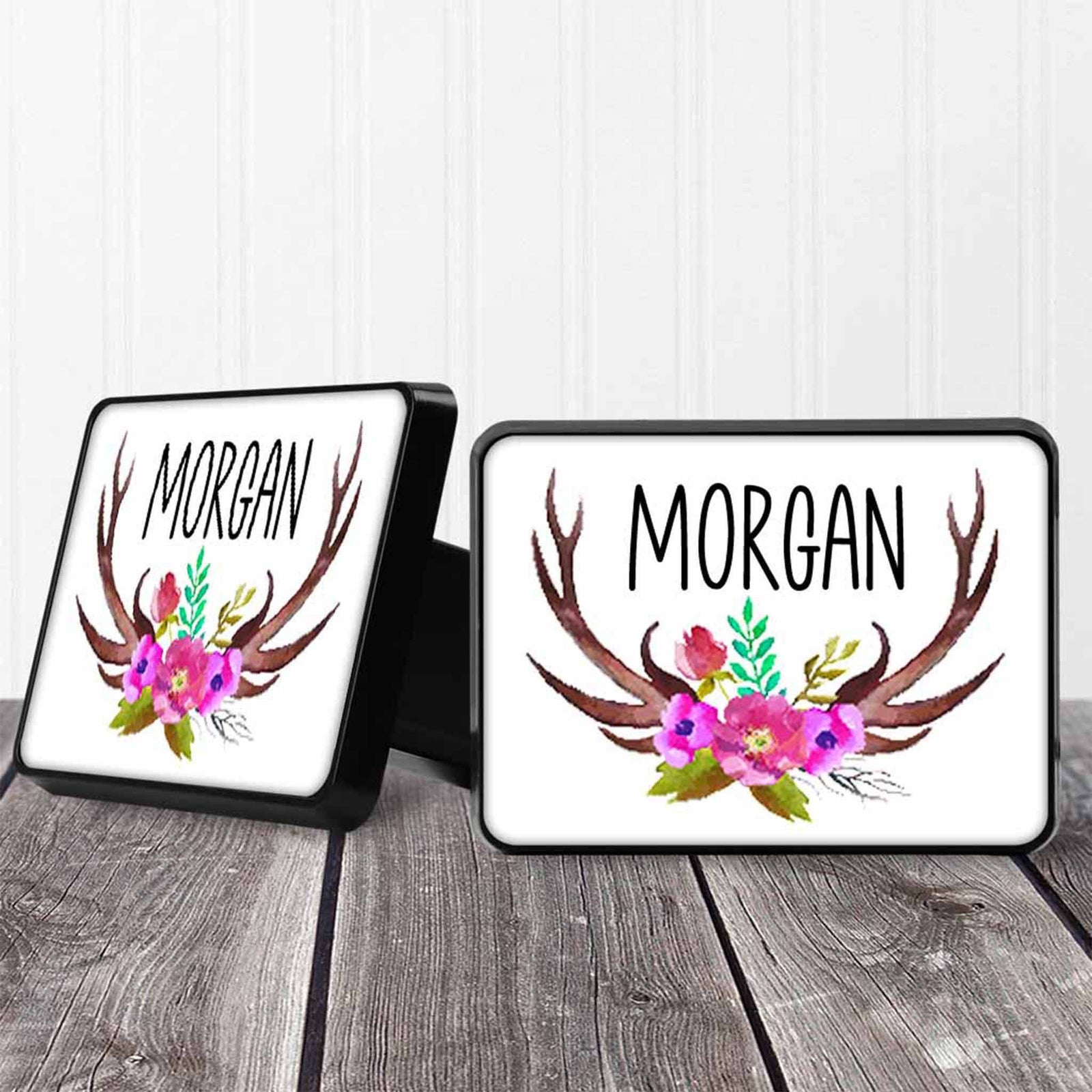 Personalized Trailer Hitch Cover | Custom Car Accessories | Antler Wreath