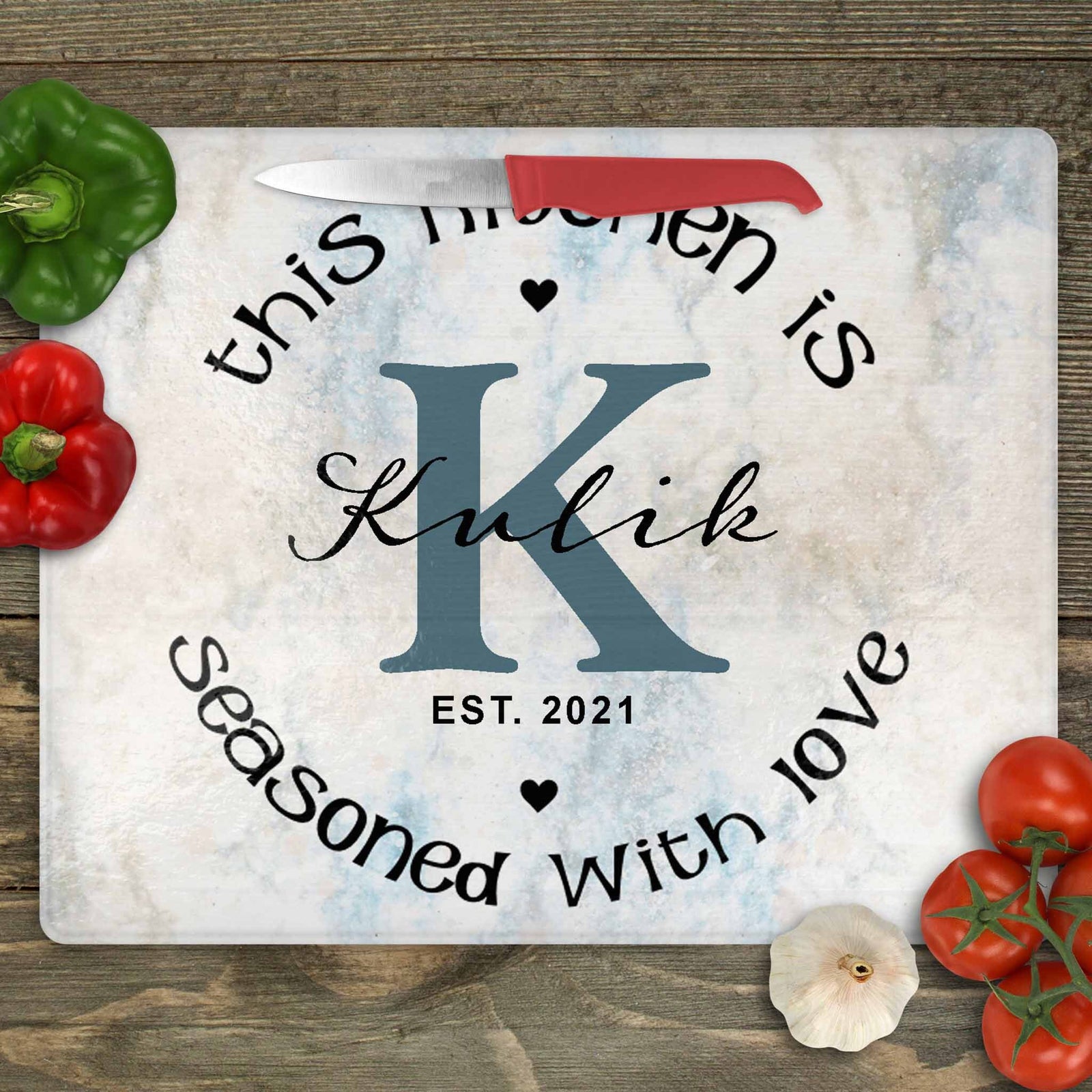 Personalized Cutting Board | Custom Glass Cutting Board | Seasoned with Love
