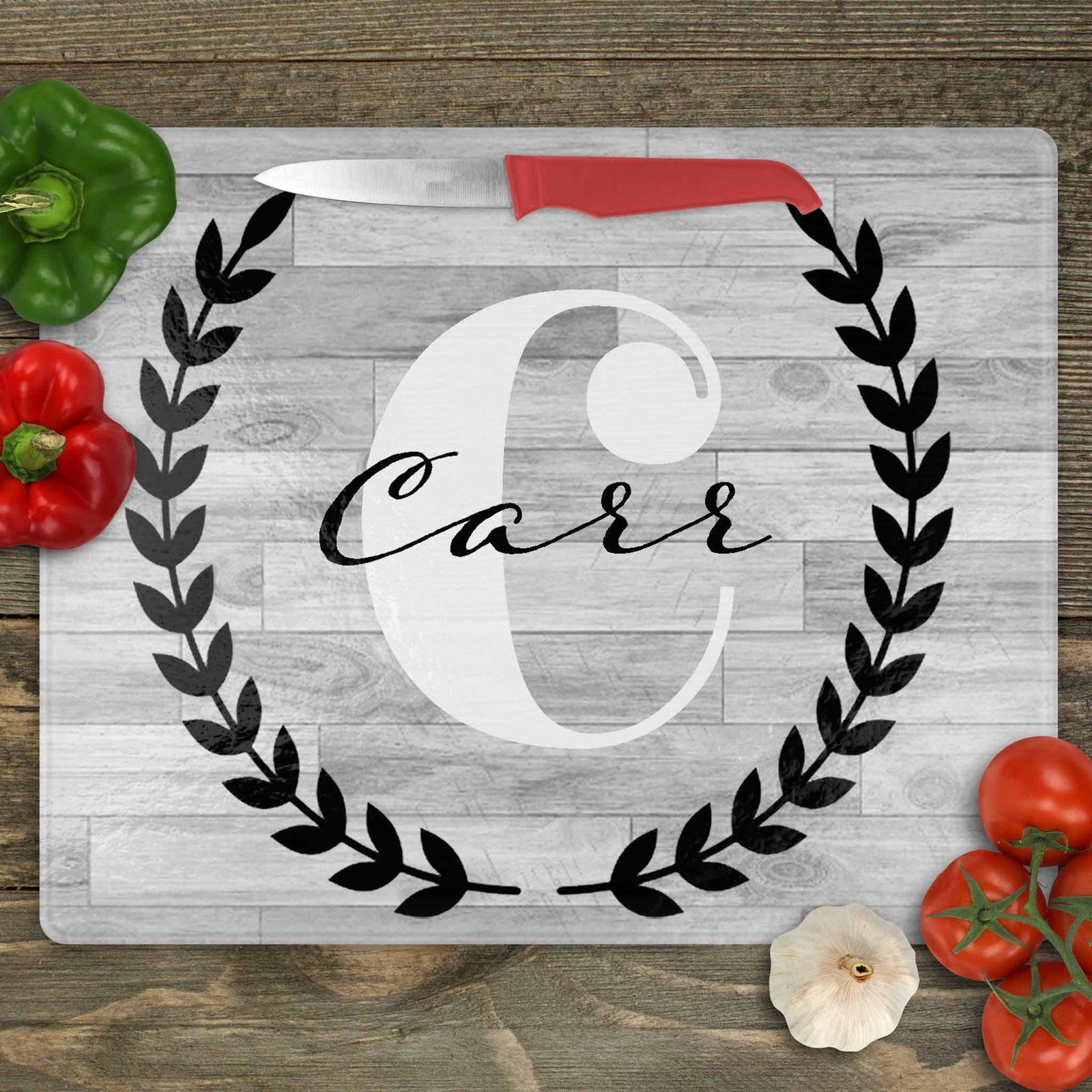 Personalized Cutting Board | Custom Glass Cutting Board | Laurel Wreath