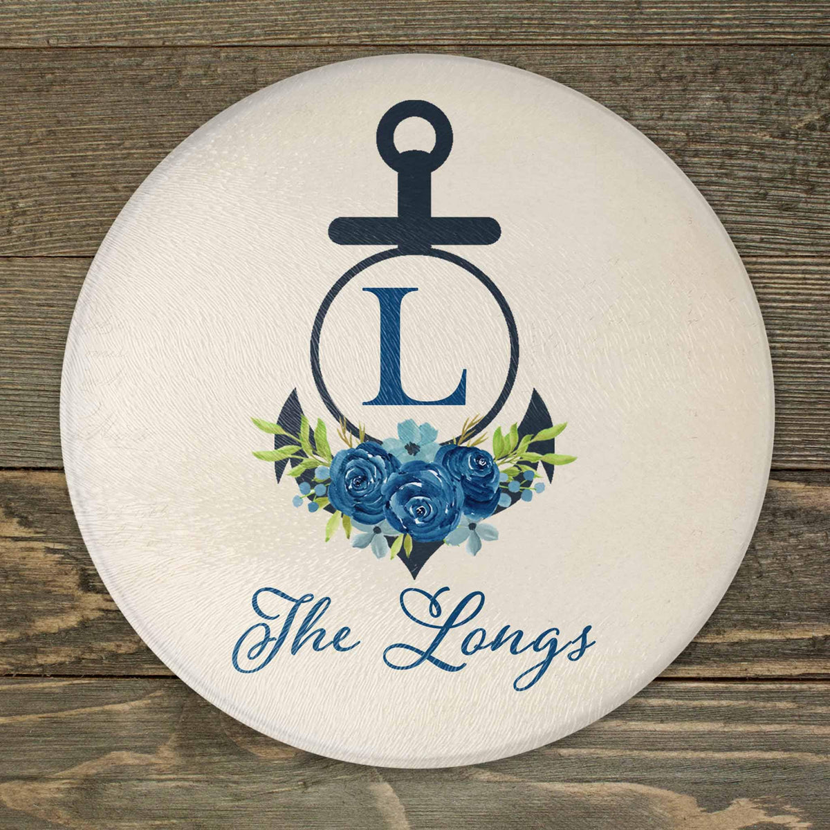 Personalized Cutting Board | Custom Glass Cutting Board | Anchor with Navy Roses