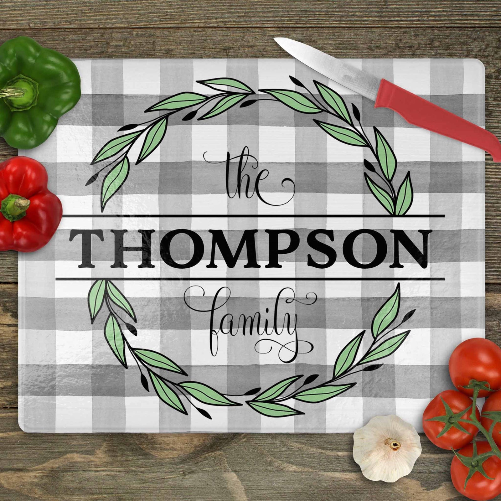 Personalized Cutting Board | Custom Glass Cutting Board | Green Leaf