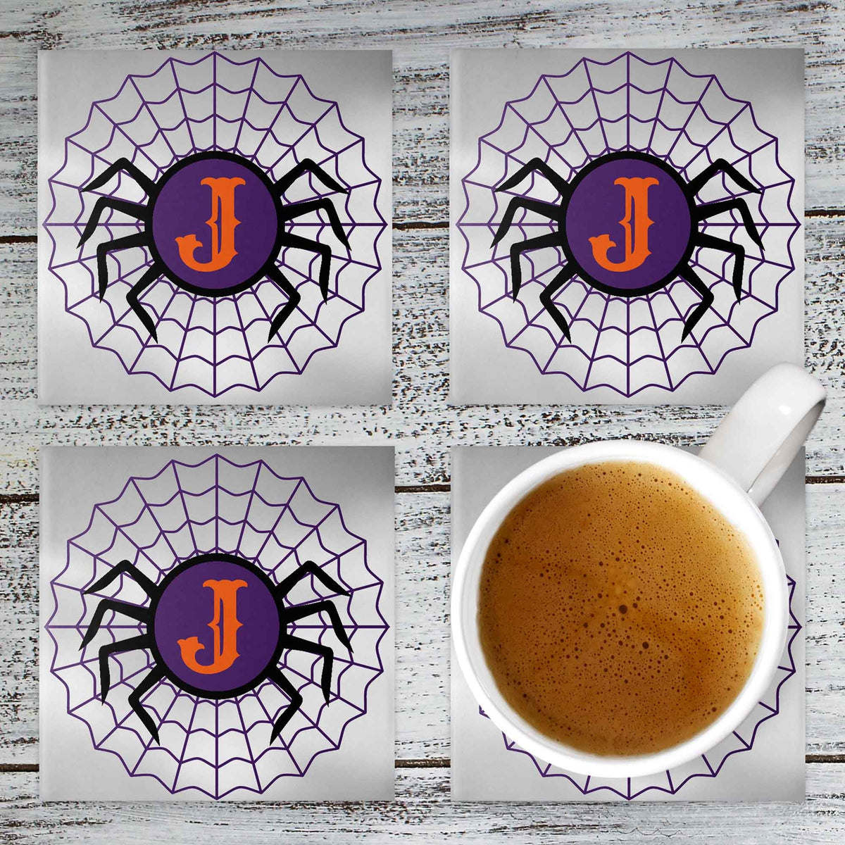 Personalized Coasters | Custom Stone Coaster Set | Spider Web Purple | Set of 4