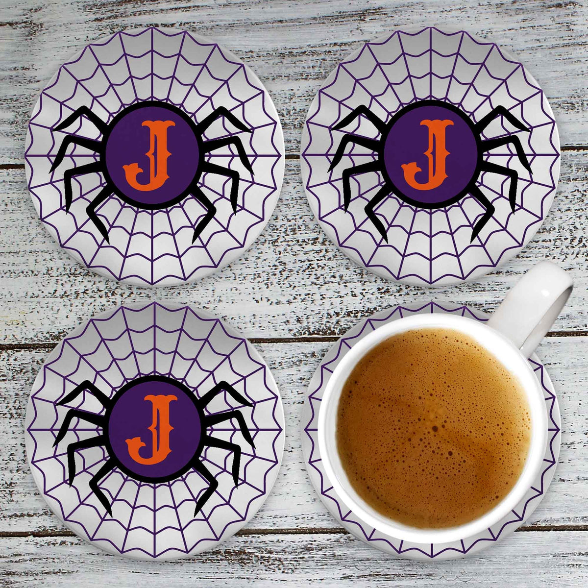 Personalized Coasters | Custom Stone Coaster Set | Spider Web Purple | Set of 4