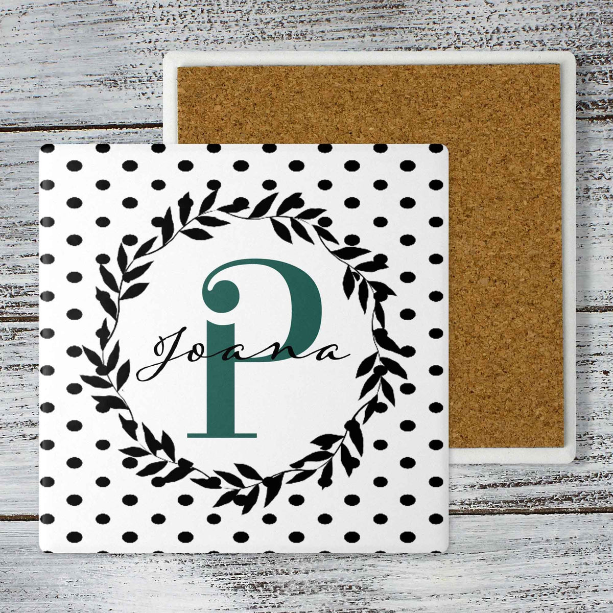 Personalized Coasters | Custom Stone Coaster Set | Polka Dot Wreath | Set of 4