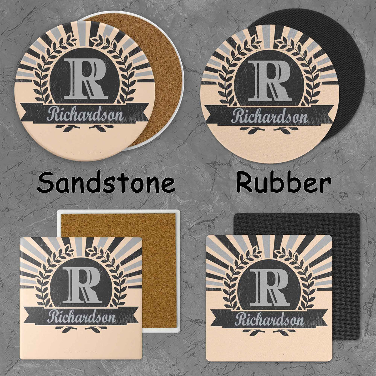 Personalized Coasters | Custom Stone Coaster Set | Sunburst Retro | Set of 4