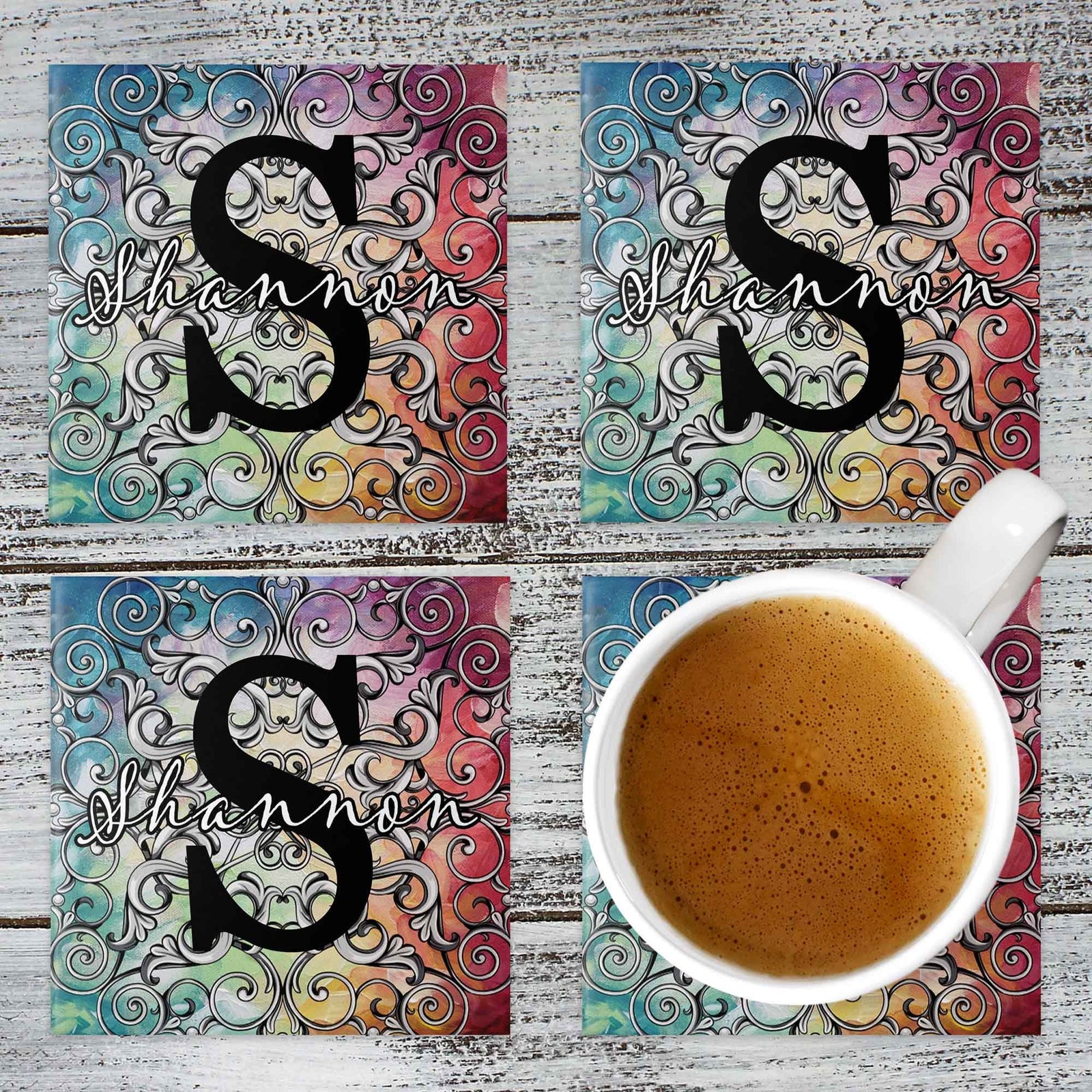 Personalized Coasters | Custom Stone Coaster Set | Colorful | Set of 4