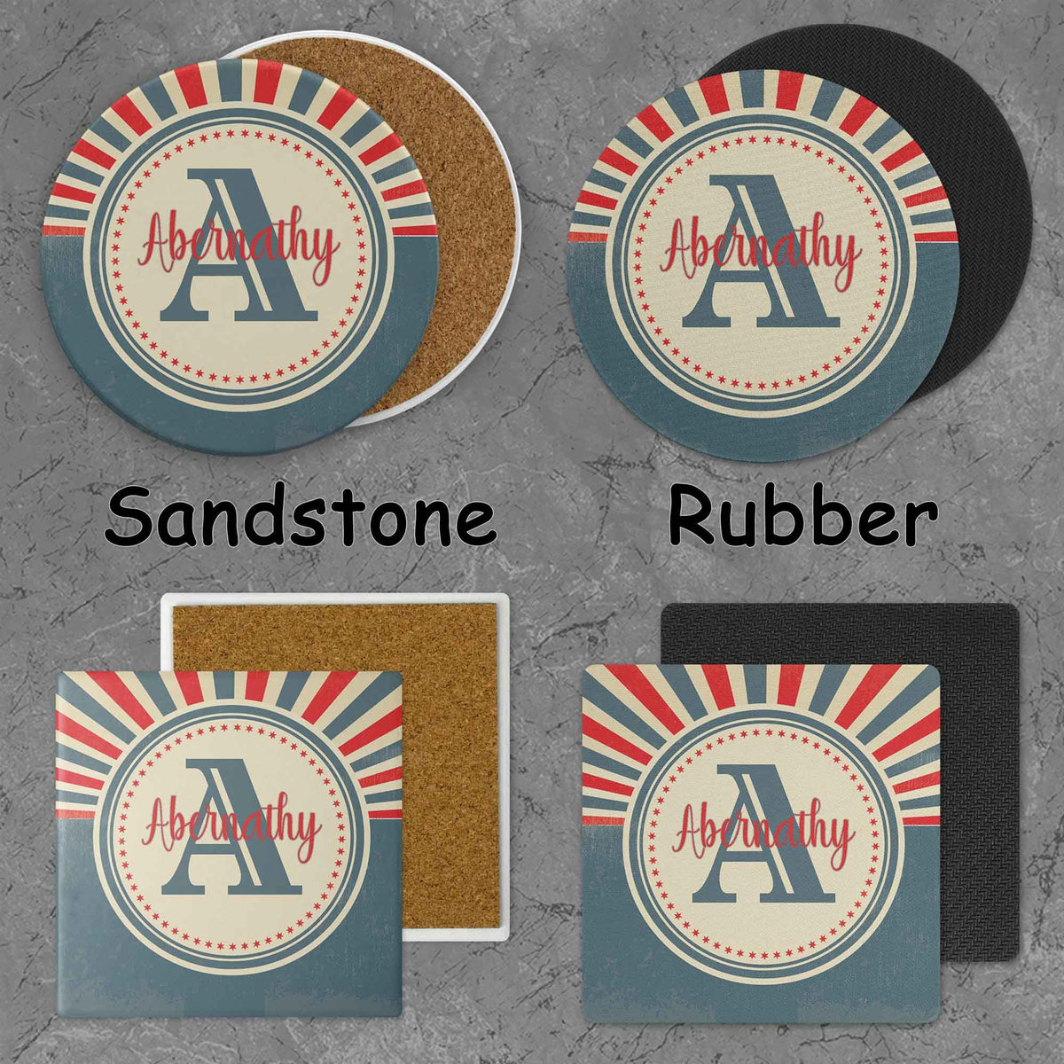 Personalized Coasters | Custom Stone Coaster Set | Sunburst Retro Americana | Set of 4