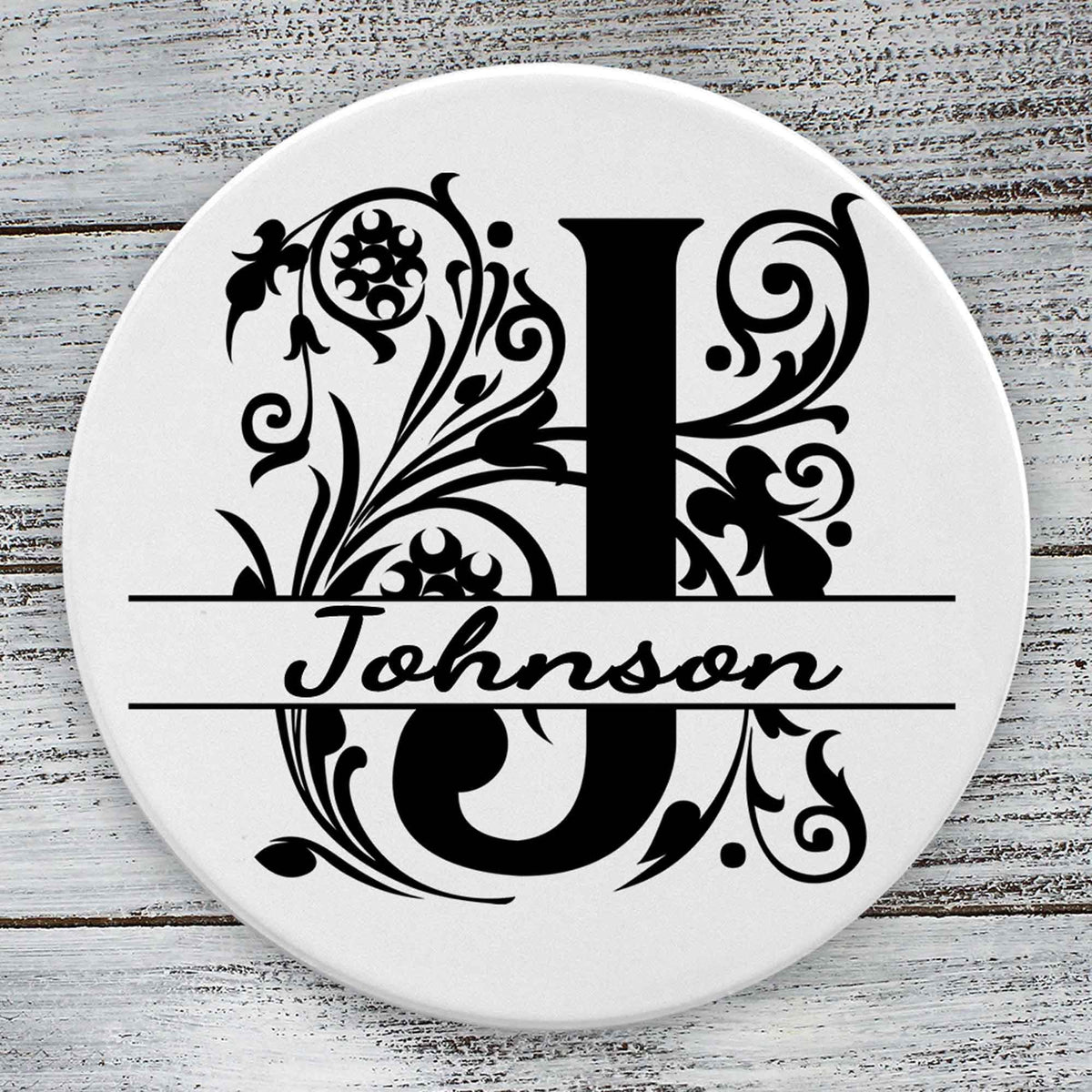 Personalized Coasters | Custom Stone Coaster Set | Regal Floral Monogram | Set of 4