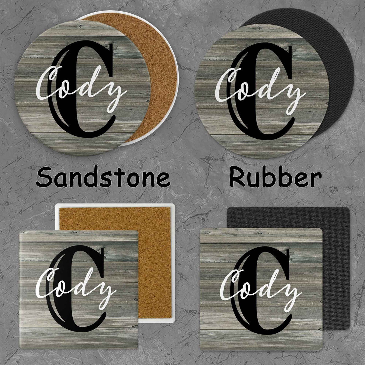 Personalized Coasters | Custom Stone Coaster Set | Rustic Monogram | Set of 4