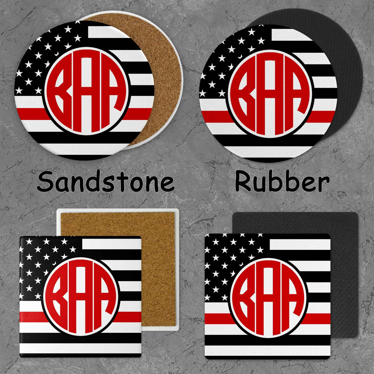 Personalized Coasters | Custom Stone Coaster Set | Red Line | Set of 4