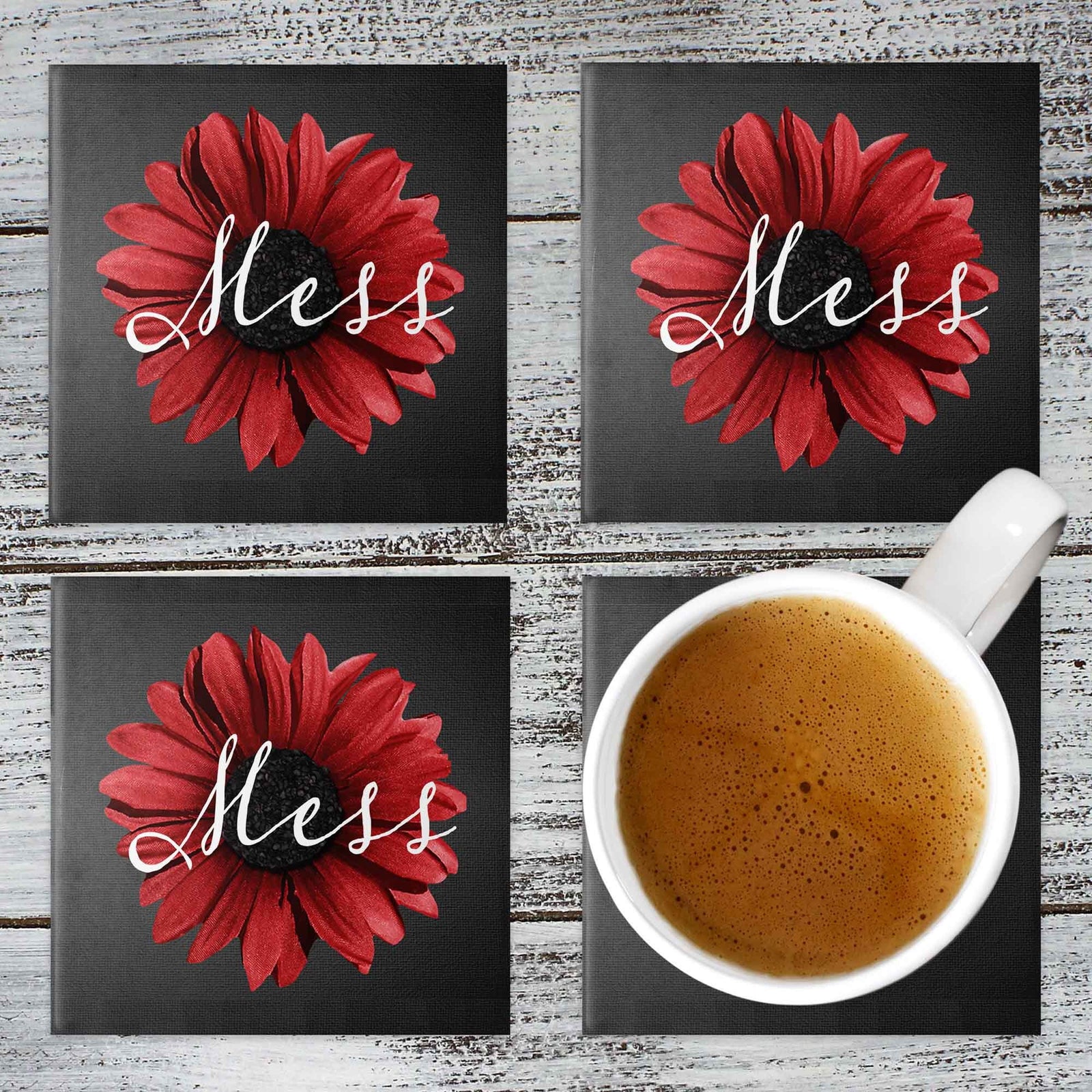 Personalized Coasters | Custom Stone Coaster Set | Gerber Daisy | Set of 4