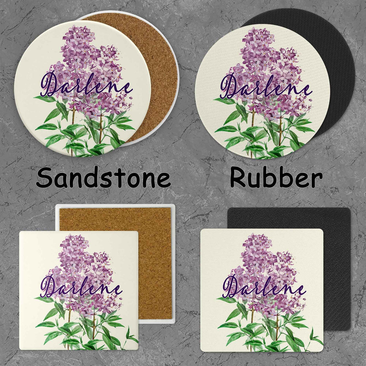 Personalized Coasters | Custom Stone Coaster Set | Lilac | Set of 4
