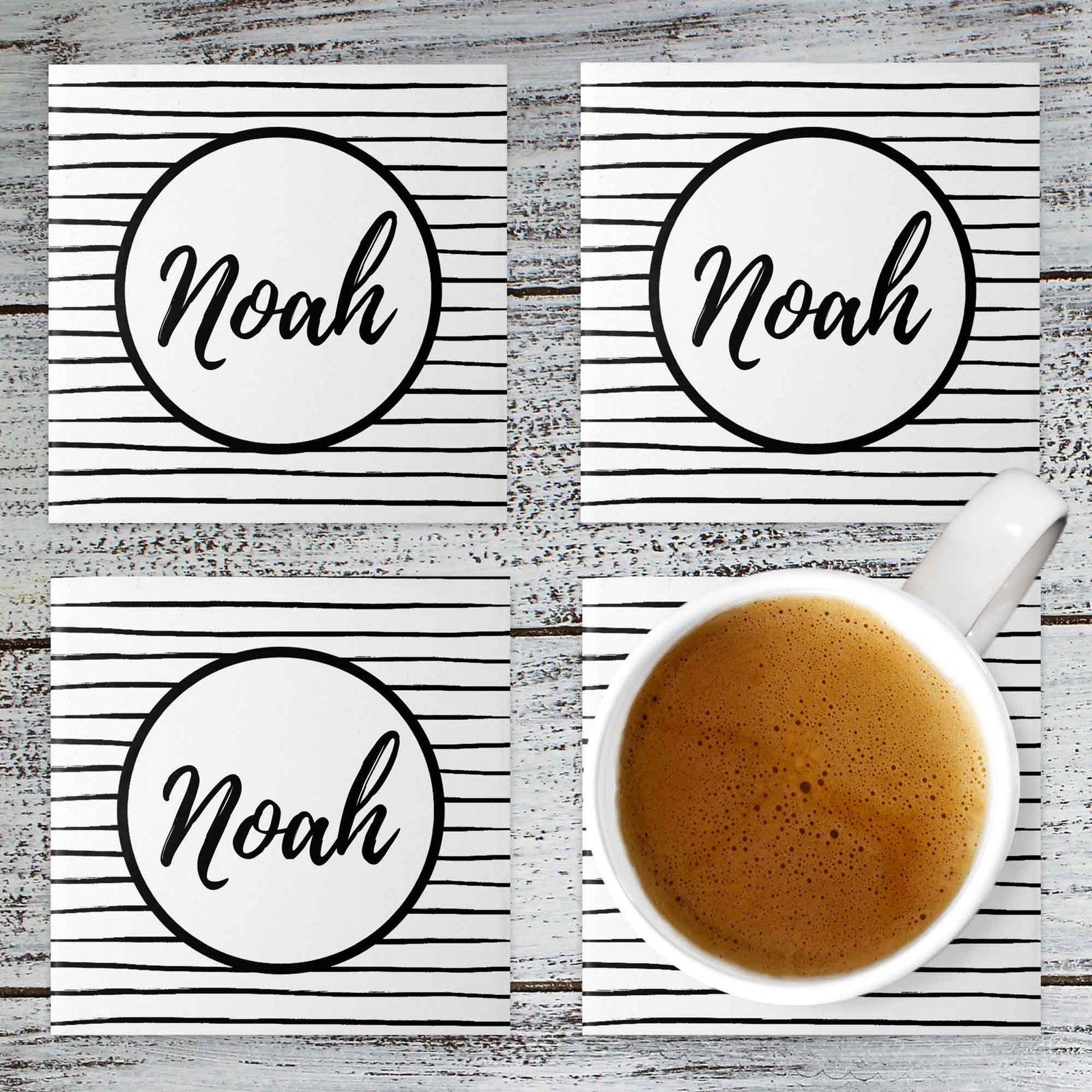 Personalized Coasters | Custom Stone Coaster Set | Black Stripes | Set of 4