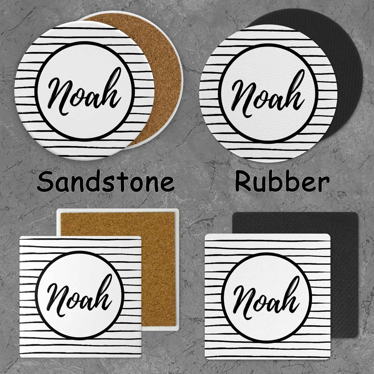 Personalized Coasters | Custom Stone Coaster Set | Black Stripes | Set of 4