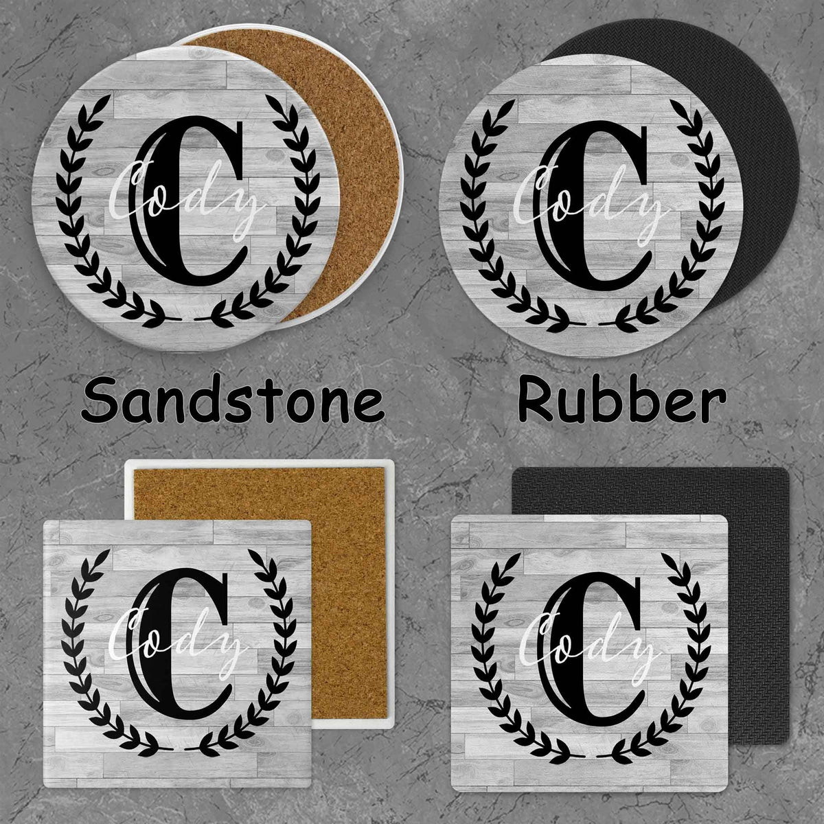 Personalized Coasters | Custom Stone Coaster Set | Laurel Wreath Ridge | Set of 4