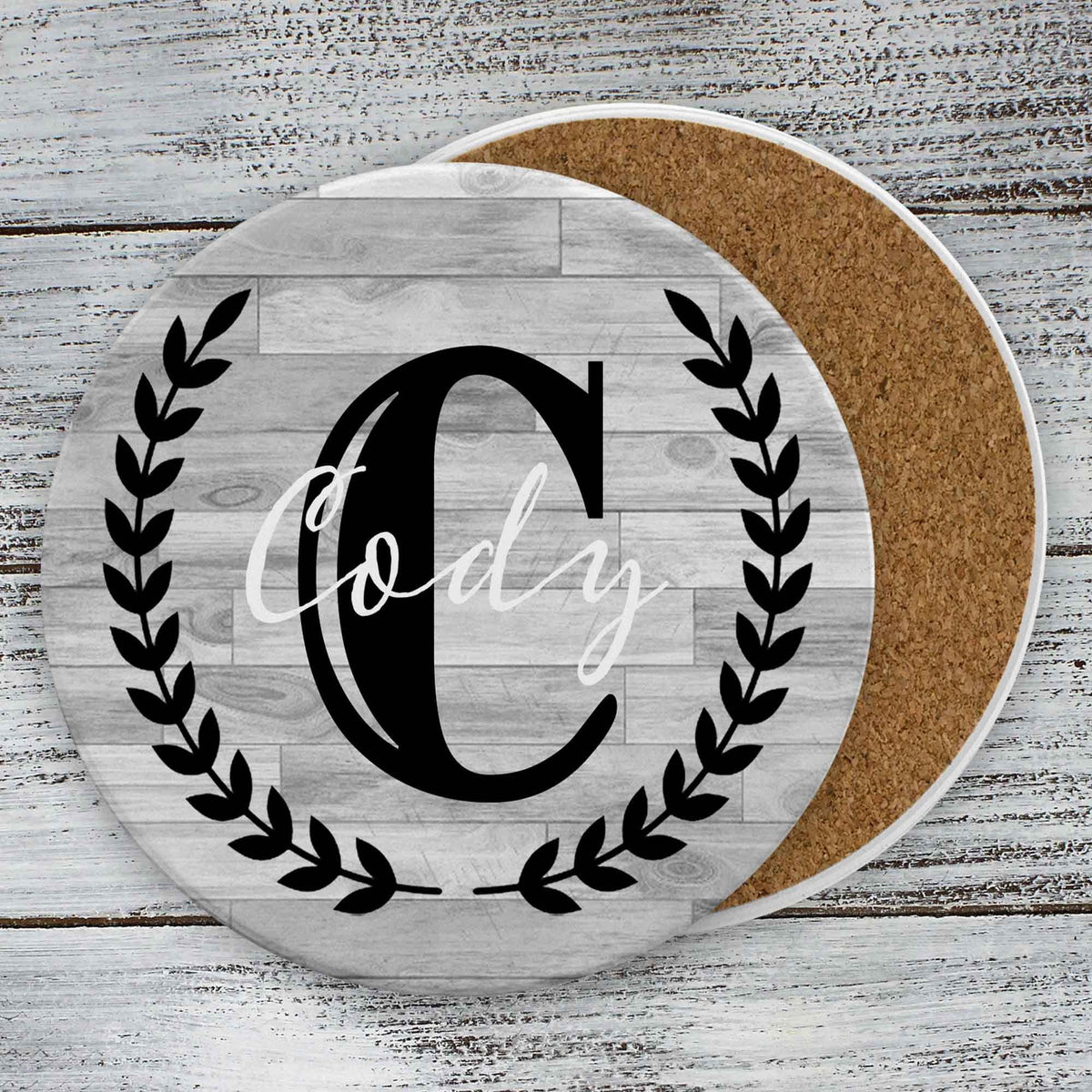 Personalized Coasters | Custom Stone Coaster Set | Laurel Wreath Ridge | Set of 4