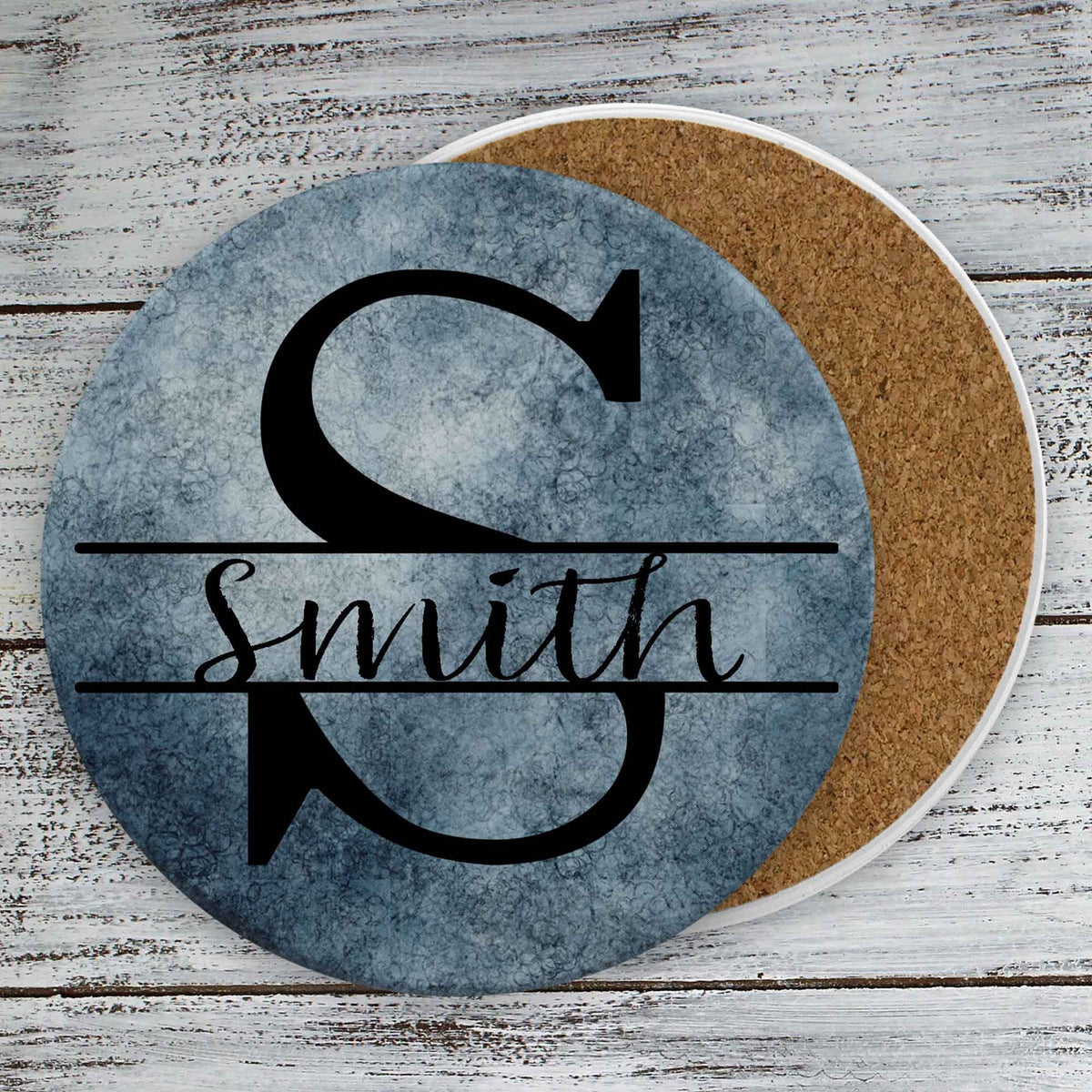 Personalized Coasters | Custom Stone Coaster Set | Blue Monogram | Set of 4