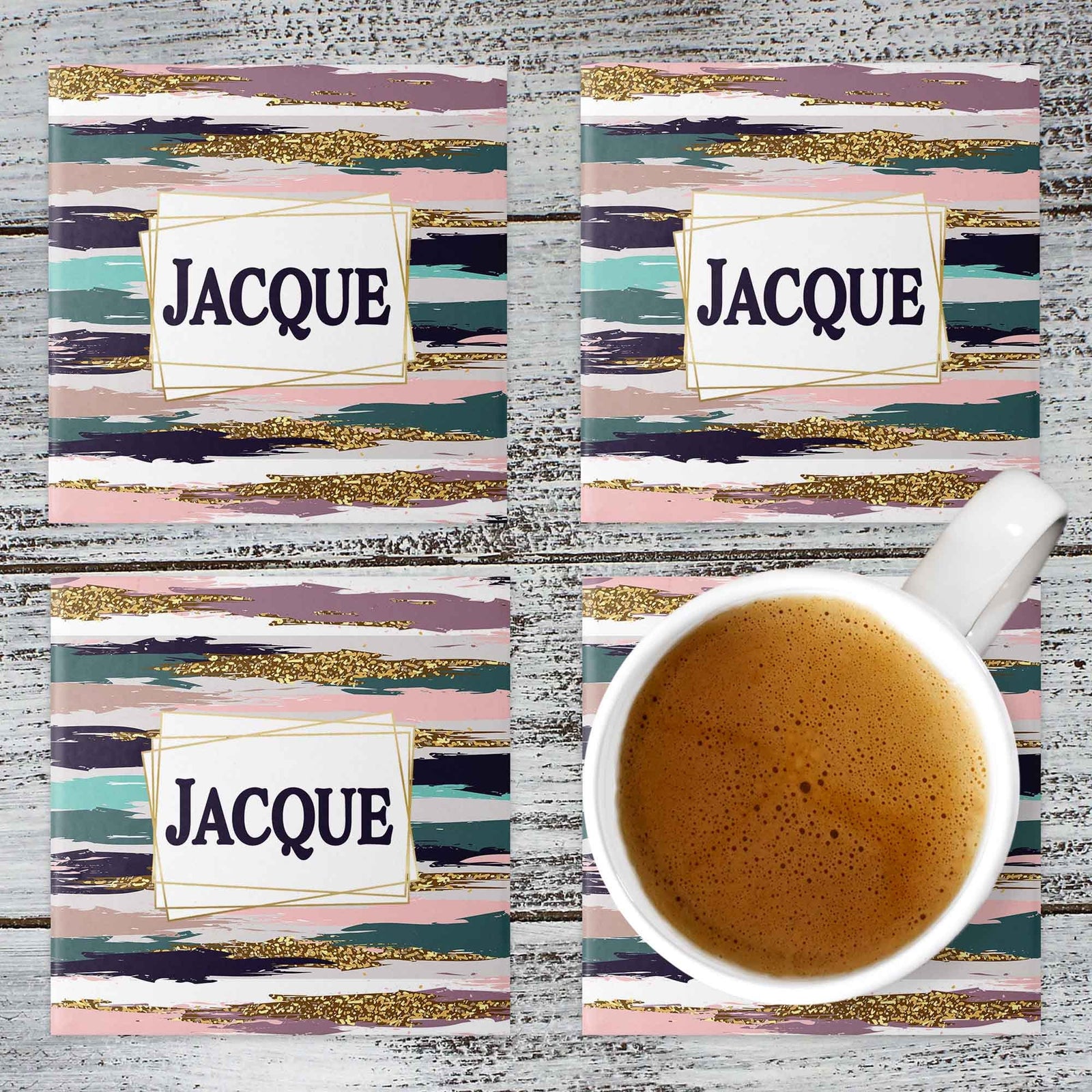 Personalized Coasters | Custom Stone Coaster Set | Blue and Pink Brushstroke | Set of 4