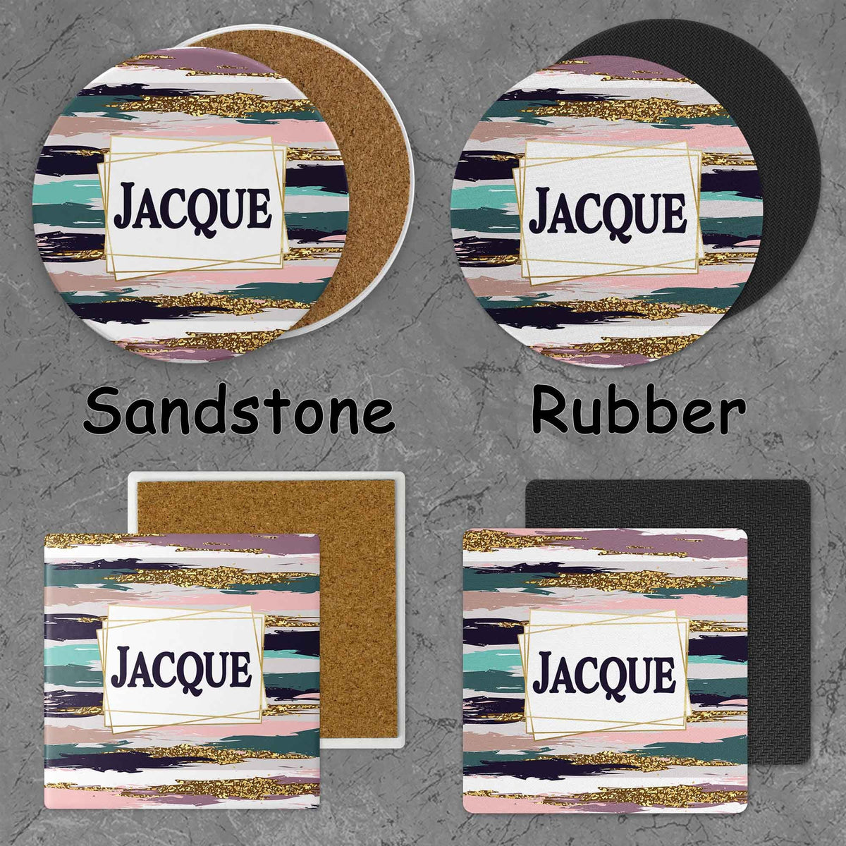 Personalized Coasters | Custom Stone Coaster Set | Blue and Pink Brushstroke | Set of 4