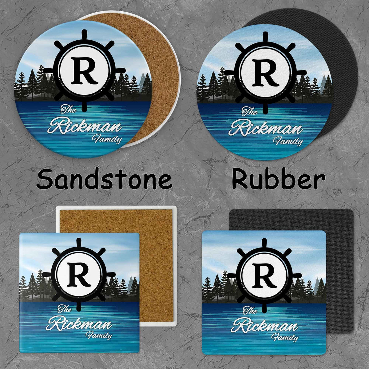 Personalized Coasters | Custom Stone Coaster Set | The Lake | Set of 4