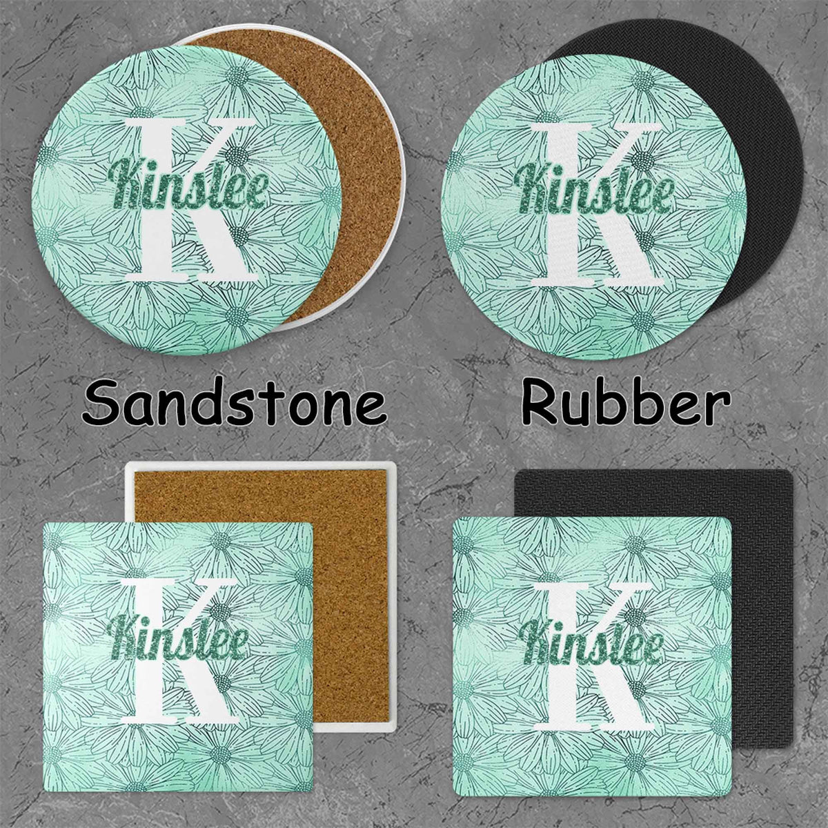 Personalized Coasters | Custom Stone Coaster Set | Mint | Set of 4