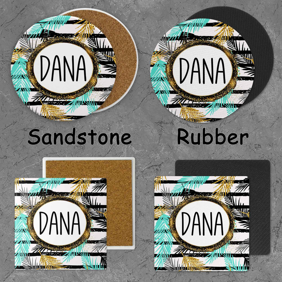 Personalized Coasters | Custom Stone Coaster Set | Glitter Palm | Set of 4