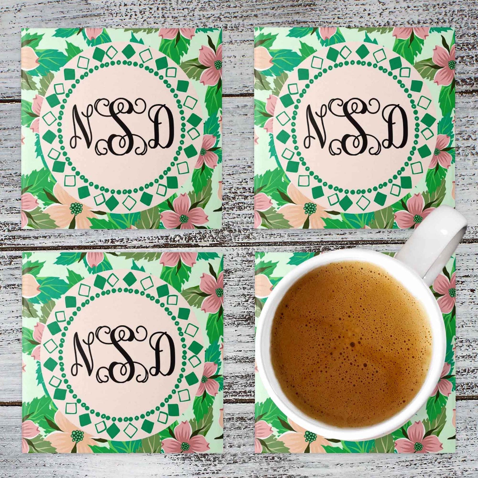 Personalized Coasters | Custom Stone Coaster Set | Peach Hibiscus | Set of 4