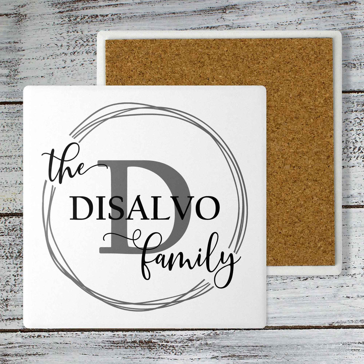 Personalized Coasters | Custom Stone Coaster Set | Family Vine Monogram | Set of 4