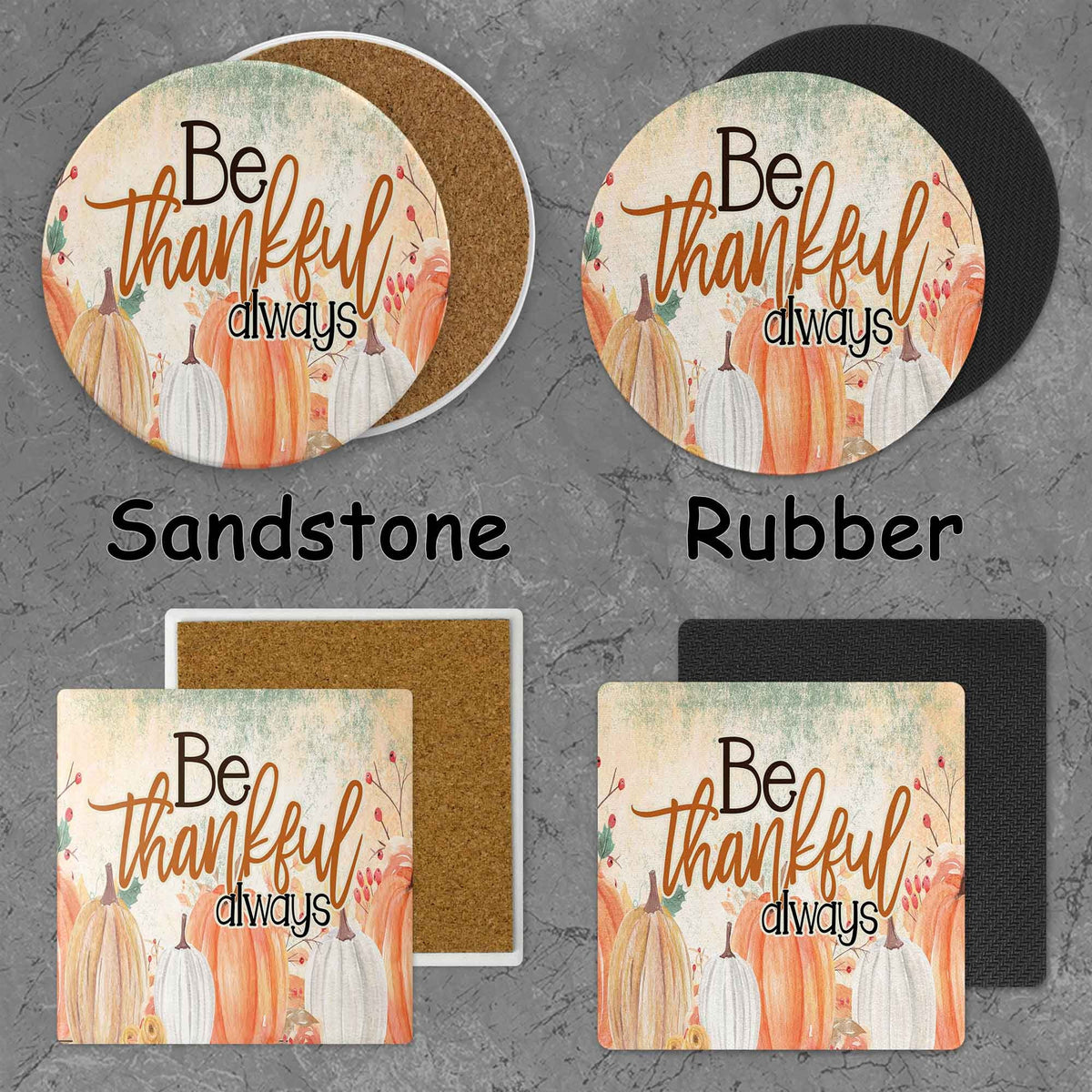 Personalized Coasters | Custom Stone Coaster Set | Always Be Thankful | Set of 4