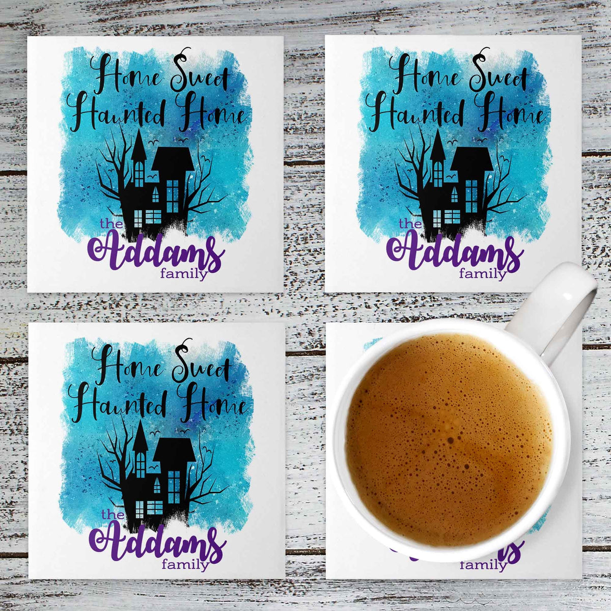 Personalized Coasters | Custom Stone Coaster Set | Home Sweet Haunted Home | Set of 4
